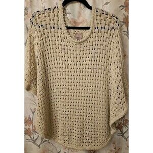 Chico's Paula Crochet Chianti Tan Beige Poncho Sweater Large/ Extra Large EUC